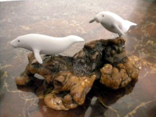 Manatee Seal Family Sculpture Airbrushed Sealife Statue Great Gift