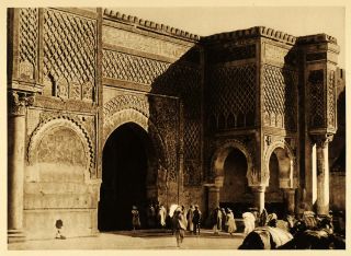 1924 Bab Mansour Palace Gate Entrance Meknes Morocco   ORIGINAL