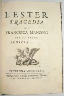 Francesca Manzoni LEster Tragedia 1733 First Edition