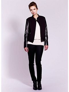 Mint Velvet Black leather sleeve bomber jacket Black   