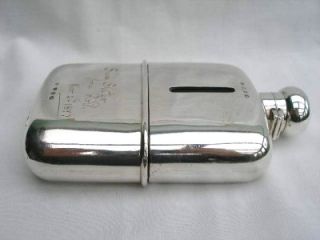 Fine Heavy Antique Victorian Solid Silver Glass Hip Flask