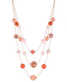 Haskell Necklace, Rose Gold Tone Pink Bead Illusion Necklace