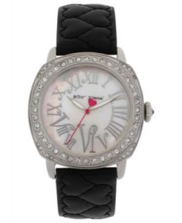Betsey Johnson Watch, Womens Black Quilted Leather Strap 38mm BJ00175