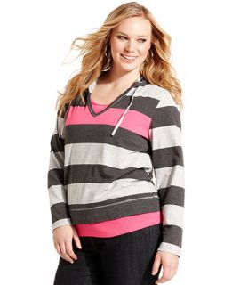 Style&co. Sport Plus Size Top, Long Sleeve Striped Hoodie   Plus Size