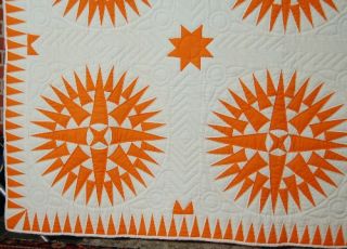 Vintage Mariners Compass Quilt Sawtooth Border Orange