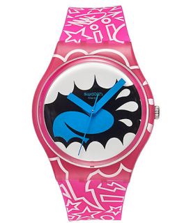 Swatch Watch, Unisex Swiss Shout Out Pink Printed Graphic Plastic