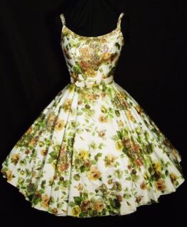 Yellow Roses Sequin Vtg Dress 50s Marjorie Michael s M
