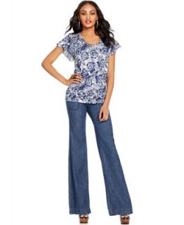 DKNY Jeans Short Sleeve Floral Print Top & Flare Leg Jeans