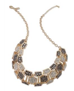INC International Concepts Necklace, Gold Tone Black and Clear Pave