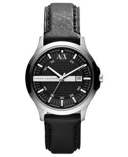 Armani Exchange Watch, Mens Black Leather Strap 40mm AX2126   All