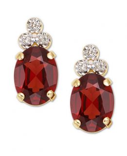 10k Gold Garnet & Diamond Earring   Earrings   Jewelry & Watches