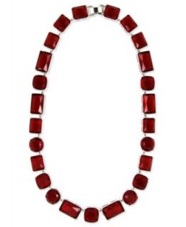 Nine West Necklace, Silver Tone Red Stone Statement Necklace