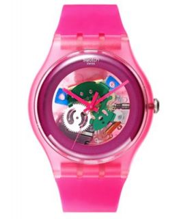 Swatch Watch, Unisex Swiss Pink Lacquered Pink Silicone Strap 41mm