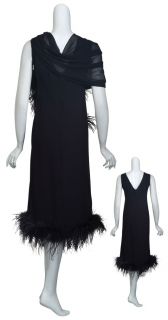 Marina Rinaldi Exquisite Black Silk Marabou Feathers Gown Dress Womens