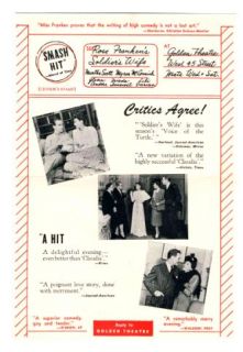 Soldiers Wife Ad Flyer Golden Theatre New York 1944