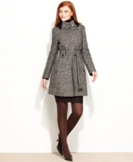 Calvin Klein Coat, Colorblock Wool Blend Belted   Womens Coats   