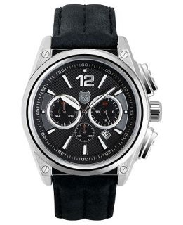 Andrew Marc Watch, Mens Chronograph GIII Racer Black Leather Strap