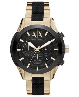 Armani Exchange Watch, Mens Black Silicone and Yellow Gold Ion
