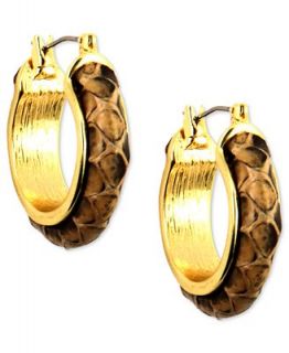 Anne Klein Earrings, Gold Tone Snake Leather Hoop Earrings