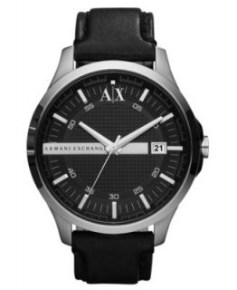 Armani Exchange Watch, Mens Black Leather Strap 45mm AX2098   All
