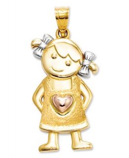14k Gold, 14k Rose Gold and Sterling Silver Charm, Girl With Ribbons
