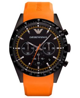 Emporio Armani Watch, Mens Chronograph Orange Rubber Strap 46mm