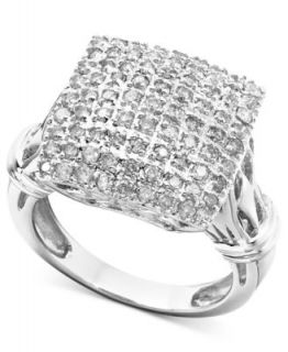 Sterling Silver Ring, Black and White Diamond Square Rope Ring (1 ct
