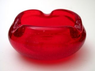 Vintage Italian Murano Ruby Red Bullicante Art Glass Bowl Mid Century