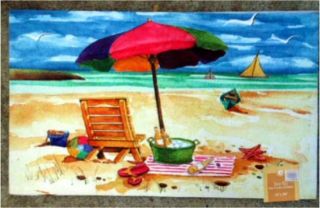 Door Mat Beach Ocean Scene Umbrella 18x38 Rubber Nautical Kitchen Rug