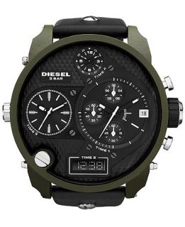 Diesel Watch, Analog Digital Black Leather Strap 66x57mm DZ7250   All