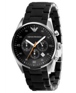 Emporio Armani Watch, Mens Chronograph Black Silicone and Stainless