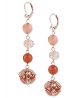 Haskell Earrings, Gold Tone Pink Faceted Bead Drop Earrings   Fashion