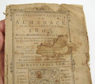 Antique 1803 Almanack Nathanael Low Boston RARE Americana American