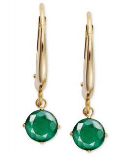 14k Gold Earrings, Round Cut Emerald Leverback Drop Earrings (3/4 ct