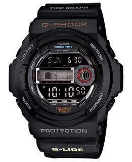 Shock Watch, Mens Digital Tidegraph Black Resin Strap 53x55mm