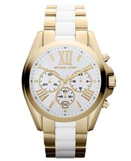 Michael Kors Watch, Womens Chronograph White Acetate and Gold Tone