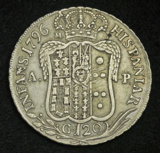 1796 Naples Sicily Ferdinand IV Large Silver Piastra 120 Grana Coin R