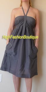 Lucca Gray Boutique Vintage Maxie Pockets Halter Dress