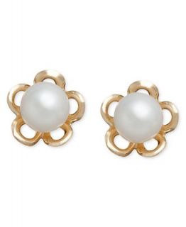 Pearl Earrings, Childrens 14k Gold Cultured Freshwater Pearl Flower