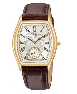 Seiko Watch, Mens Champagne Dial Brown Leather Strap 33mm SRK008