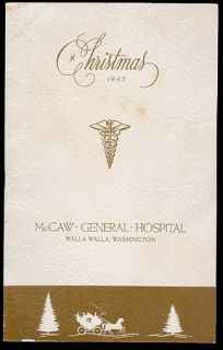 MCCAW GENERAL HOSPITAL Walla Walla WA WWII 1943 Chistmas menu NAME