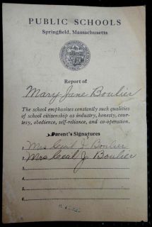 1928 Antique Mary Jane Boulier McElhone Report Card