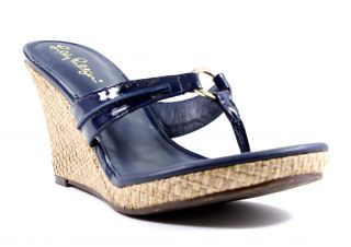 Lilly Pulitzer McKim High Wedge True Navy Sandals Shoes 8 New
