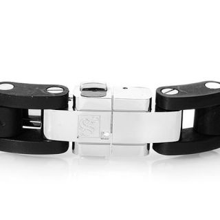 Simmons Stainless Steel & Black Rubber Bracelet Diamond Accent