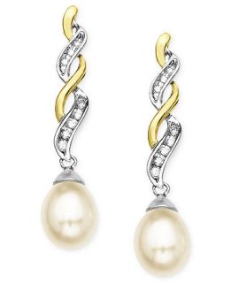14k Gold and Sterling Silver Earrings, Cultured Freshwater Pearl and
