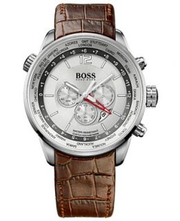 Hugo Boss Watch, Mens Brown Leather Strap 44mm 1512739