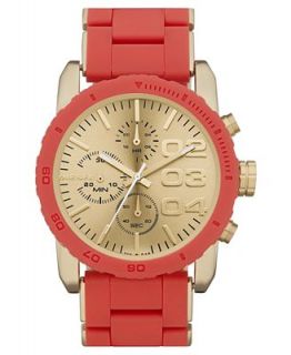 Diesel Watch, Chronograph Red Silicone Wrapped Gold Tone Stainless