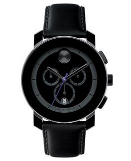 Movado Watch, Swiss Chronograph Bold Large Purple Accent Black Leather