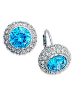 Brilliant Sterling Silver Earrings, Blue Cubic Zirconia Leverback