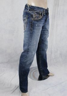 MEK Denim Jeans Mens Bizani Dark Blue Destressed Straight Leg